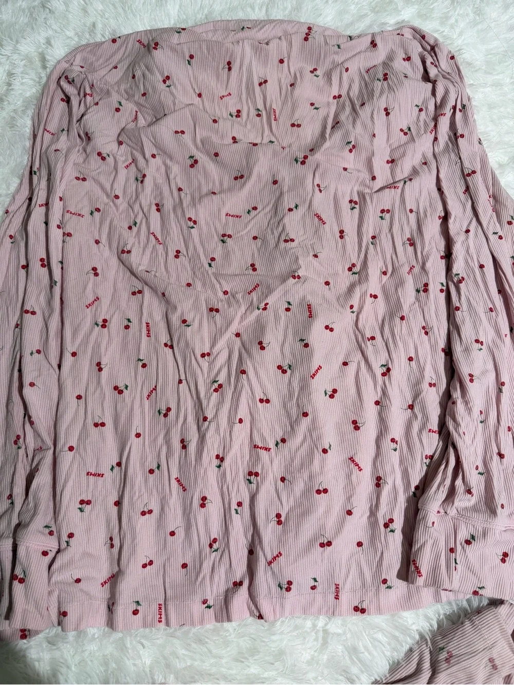 SKIMS 2X Cherries Print Pajama Sleep Matching Set Long Sleeve Pants Ribbed Soft